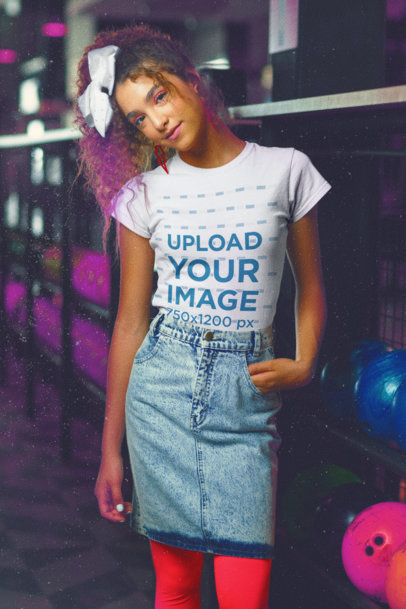 Retro-Themed Mockup of a Woman at a Bowling Center