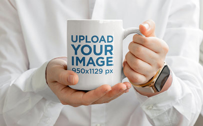 Mockup of a Woman Holding an 11 oz Coffee Mug With Both Hands m11068-r-el2