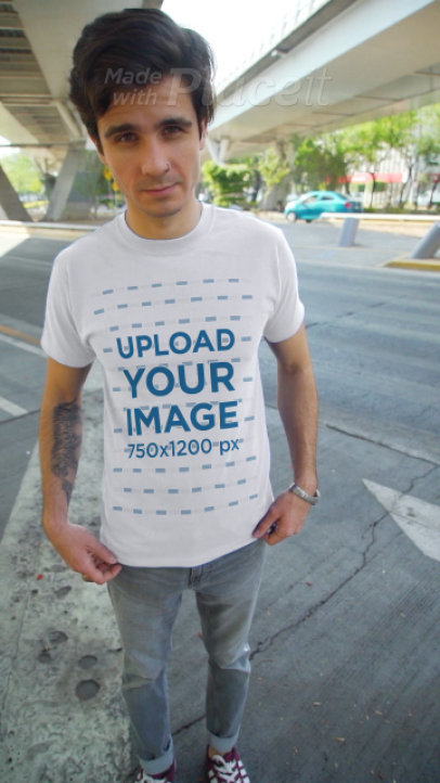 T-Shirt Video of a Tattooed Man Walking Down the Street 3609v