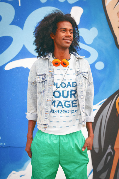 T-Shirt Mockup of a Happy Man in an 80s Outfit 