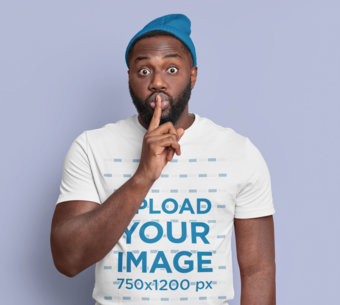 T-Shirt Mockup Featuring a Man Doing the Secret Sign with his Finger