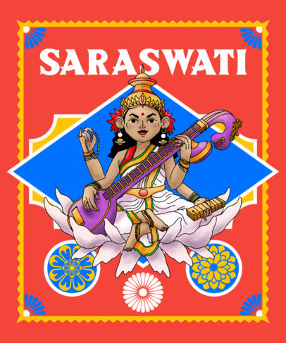 T-Shirt Design Template with Complex Illustrations of Hindu Deities 3893