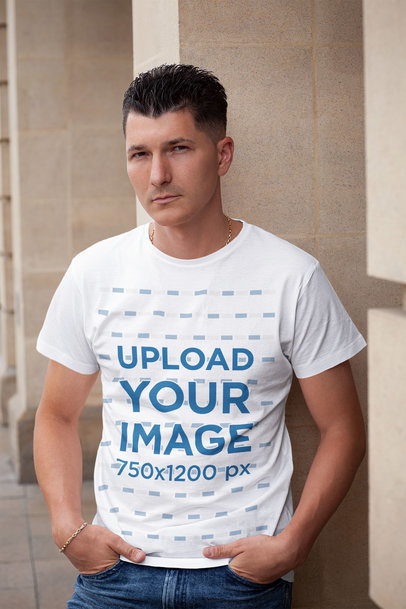 Round-Neck Tee Mockup of a Man with a Golden Bracelet 5277-el1