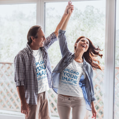 T-Shirt Mockup of a Happy Couple Dancing at Home