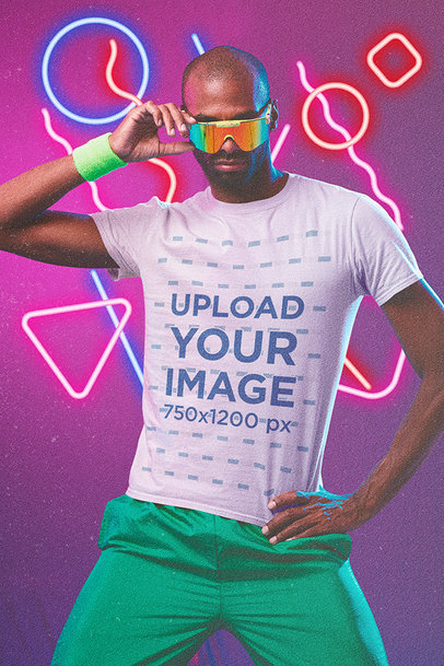 T-Shirt Mockup of a Serious-Looking Man with Retro Sunglasses 