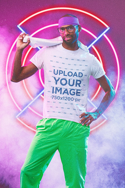 T-Shirt Mockup of a Man Wearing an '80s-Styled Activewear Attire