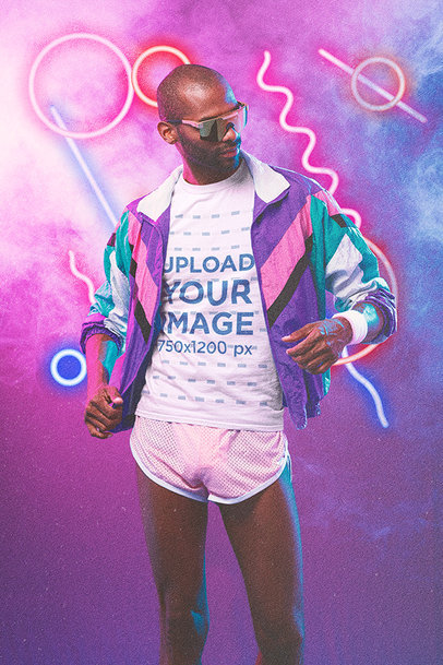 T-Shirt Mockup of a Cool Man Wearing Activewear From the '80s