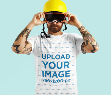 Round-Neck Tee Mockup of a Man Wearing a Snowboarding Helmet M6353-r-el2