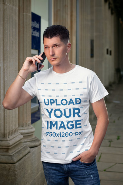T-Shirt Mockup Featuring a Man Talking on His Mobile Phone 5279-el1