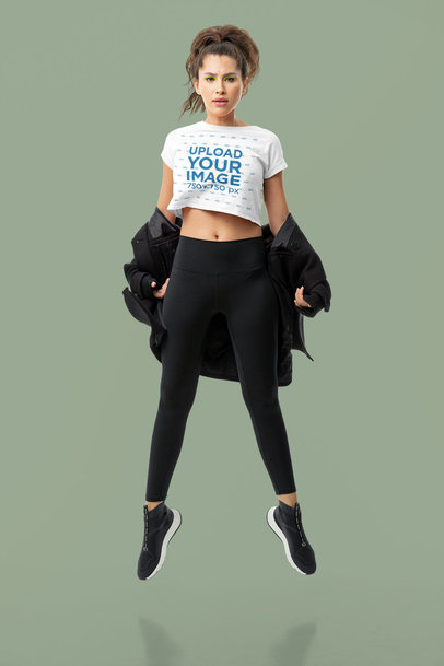 Dynamic Mockup of a Dancer Wearing a Crop Top In a Studio
