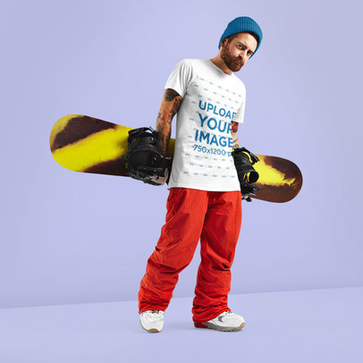 T-Shirt Mockup of a Bearded Man with a Snowboard M6349-r-el2