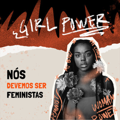 Podcast Cover Design Template Featuring a Feminist Theme and Text in Portuguese