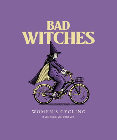 Illustrated T-Shirt Design Template Featuring a Witch on a Bicycle 4199a-el1