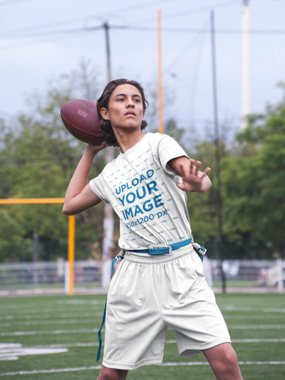 Custom Football Jerseys - Teenager Throwing the Ball at the Field