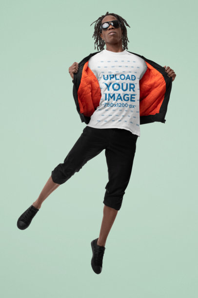 Mockup of a Man Showcasing His T-Shirt in Mid-Air M10773