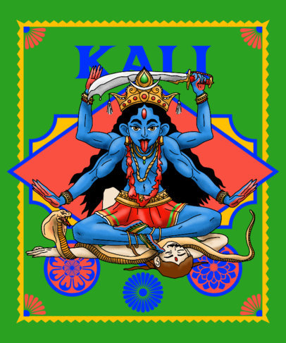 Illustrated T-Shirt Design Template Featuring the Hindu Goddess of Death 3893d