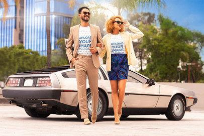 T-Shirt Mockup of a Fancy Couple in the '80s