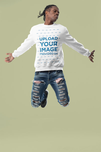 Sweatshirt Mockup of a Man Jumping in a Studio