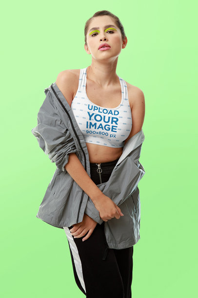 Sports Bra Mockup of a Woman with Neon Eyeliner