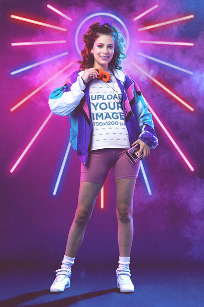 T-Shirt Mockup Featuring a Woman Wearing Retro Garments