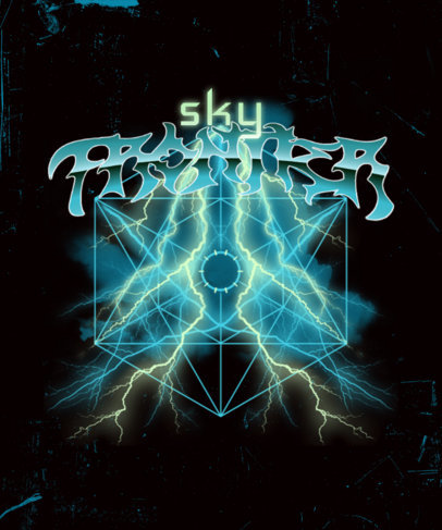 T-Shirt Design Template Featuring an Abstract Geometric Shape and Lightning Graphics