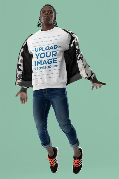 Sweatshirt Mockup Featuring a Serious Man in Midair 