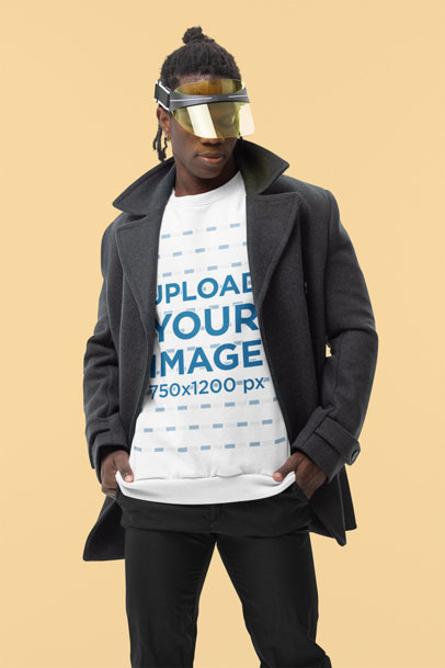 Sweatshirt Mockup of a Fashionable Man Posing in a Studio