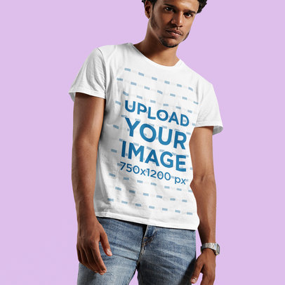 Round-Neck Tee Mockup Featuring a Man With a Serious Look