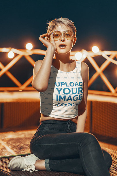 Mockup of a Short-Haired Woman Wearing a Cropped Tank Top m7042-r-el2