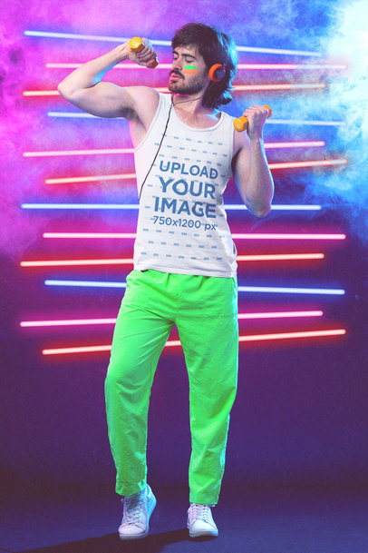 80s Styled Tank Top Mockup of a Man Showing Off His Workout Gains M11211