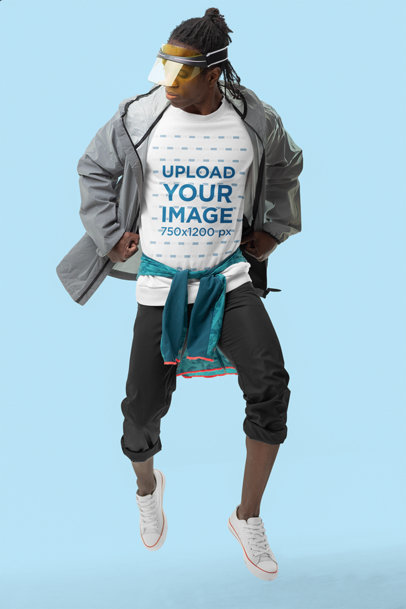 Dynamic Sweatshirt Mockup of a Man Jumping in an Athleisure Outfit