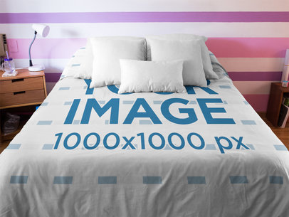 Front Shot of a Duvet Cover Mockup Inside a Girl Room a16406