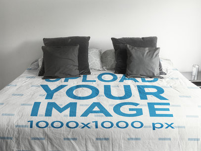 Front Shot of a Duvet Cover Template with Gray Pillows