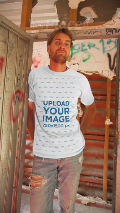 T-Shirt Video Featuring a Man Posing by Graffiti Walls