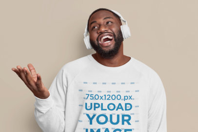Long Sleeve Tee Mockup of a Happy Man Listening to Music