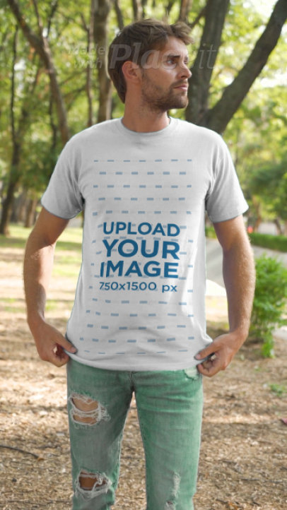 T-Shirt Video of a Young Man in the Forest
