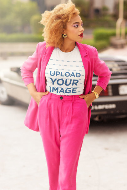 T-Shirt Mockup Featuring a Woman in an Elegant Retro Outfit