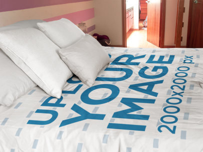 Side Shot of a Duvet Cover Mockup Inside a Girl Room 