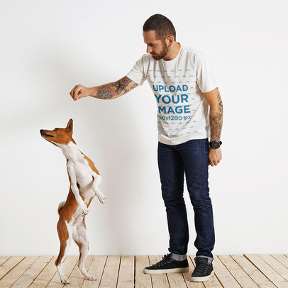 Rounded-Neck Tee Mockup of a Tattooed Man Training His Dog m6335 r-el2