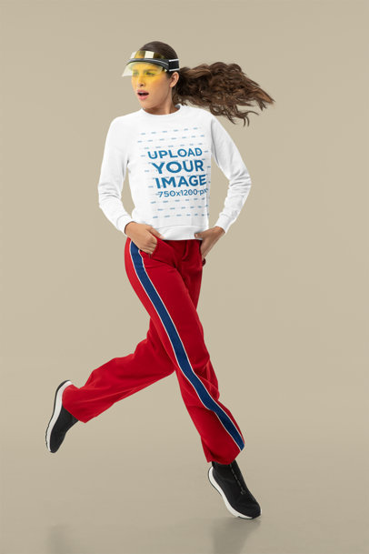 Sweatshirt Mockup of a Surprised Woman in Midair 