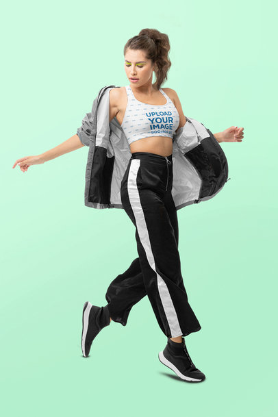 Sports Bra Mockup of a Woman with a Trendy Look in a Dynamic Pose