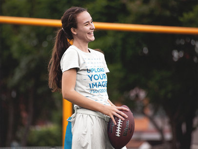 Custom Football Jersey - Happy Teen Girl Holding the Ball at the Field