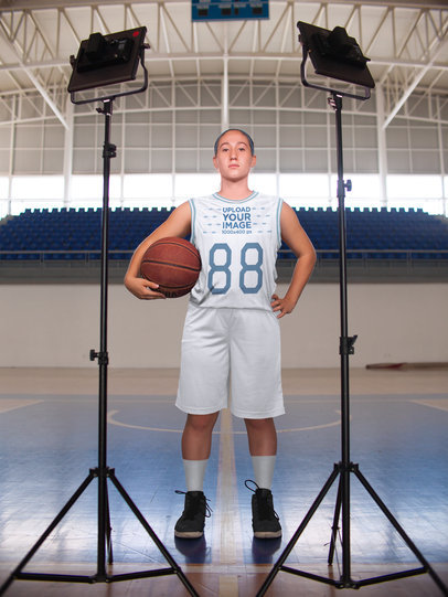 Basketball Jersey Maker - Girl Standing at the Court While Holding the Ball