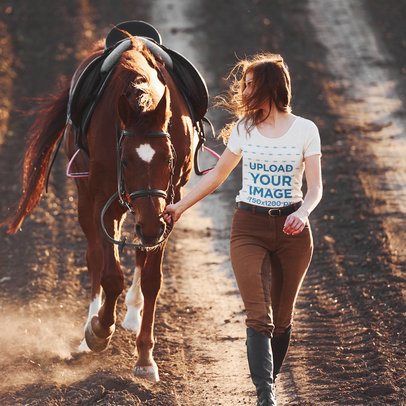 T-Shirt Mockup Featuring a Woman Walking With a Horse m8664 r-el2