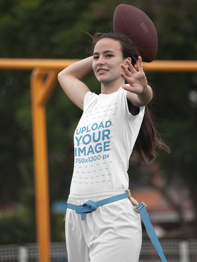 Custom Football Jerseys - Young Girl Throwing the Ball at the Field