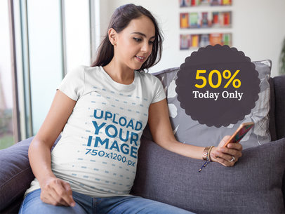 Facebook Ad - Mom To Be Wearing a Round Neck T-Shirt Indoors