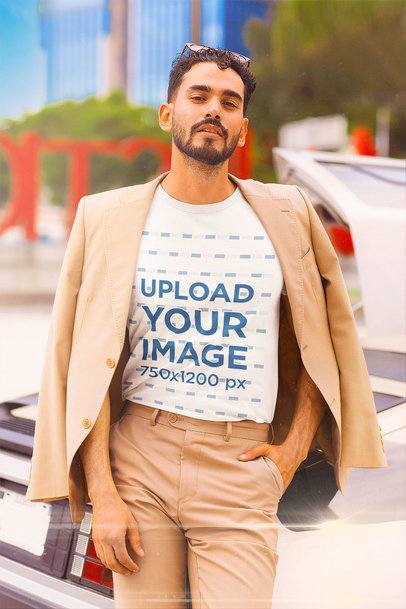 T-Shirt Mockup of a Man in a Fancy Retro Outfit