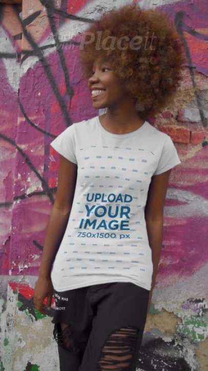 T-Shirt Video Featuring a Happy Woman with Big Hair