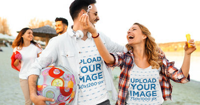 V-Neck T-Shirt Mockup Featuring Two Friends Having Fun by a Lake 41089-r-el2