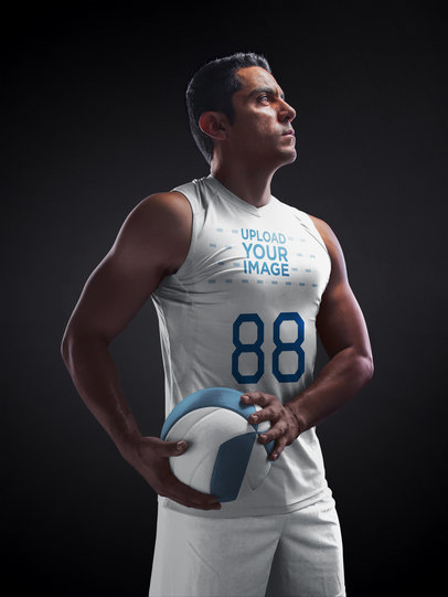 Volleyball Jersey Maker - Muscular Man Standing with the Ball